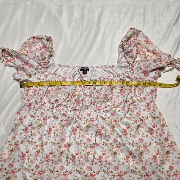 Pretty Little Thing Plus Pink Ditsy Short Puff Sleeve Mini Dress, Size 26 - Picture 5 of 6